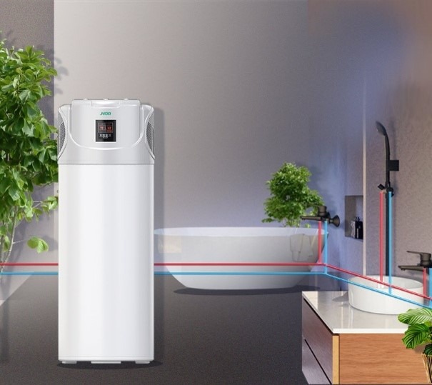 Domestic heat pump unit with integrated storage tank